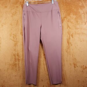 90 DEGREES Leggings Womens Large Mauve Pull On Zip Pockets Slit Ankle Stretch